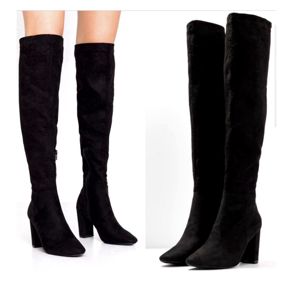 Madden Girl Felize Over-The-Knee Boots Black Almond Toe Zip Heel Sz 8.5 NEW